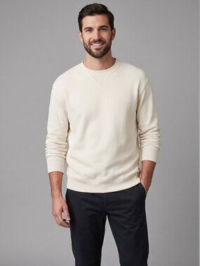 Club Monaco White Rib Crew Neck Sweatshirt – V-Stitch Triangle Insert